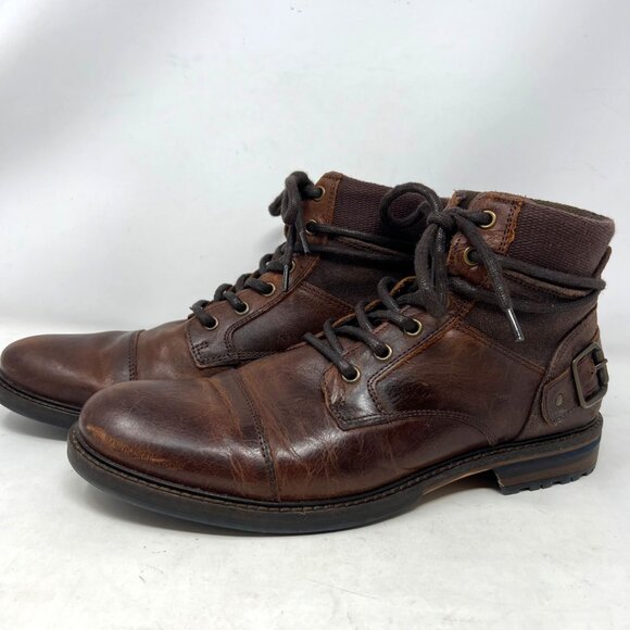 Aldo Mens Brown Leather Lace Up Boot Buckle Accent Wrap Size 11 - Picture 1 of 11